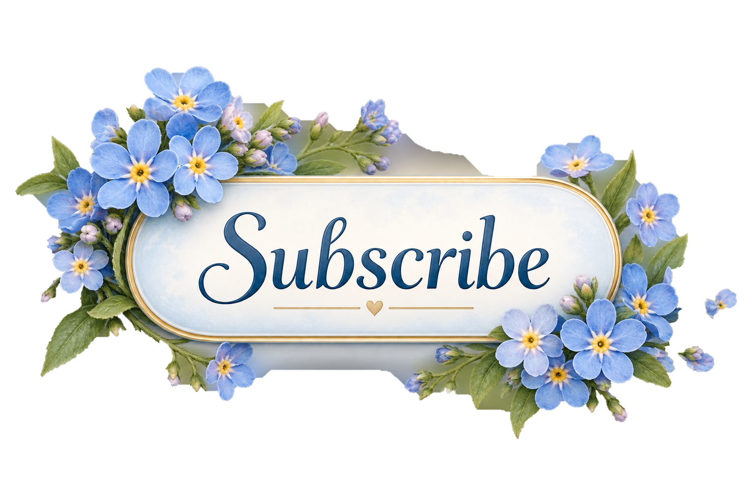 Subscribe, nestled among blue forget-me-not flowers