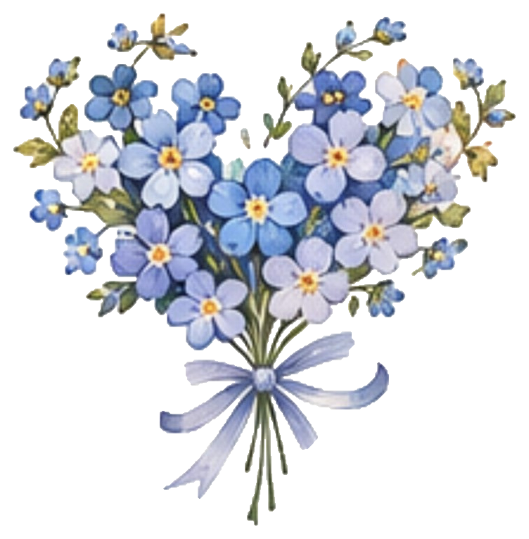 Blue forget-me-not bouquet with a little Home tag