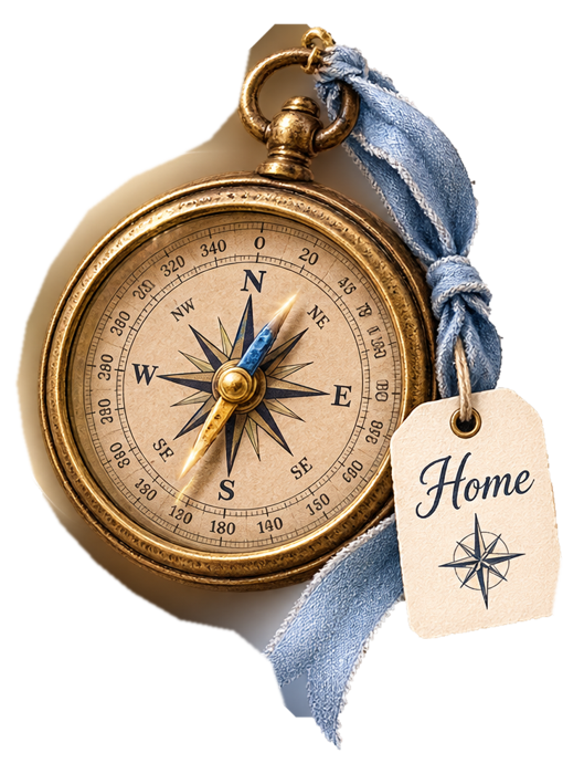 Antique compass with a Home tag