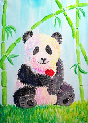 Panda Love heart acrylic paint on canvas art workshop painting lesson school class course event