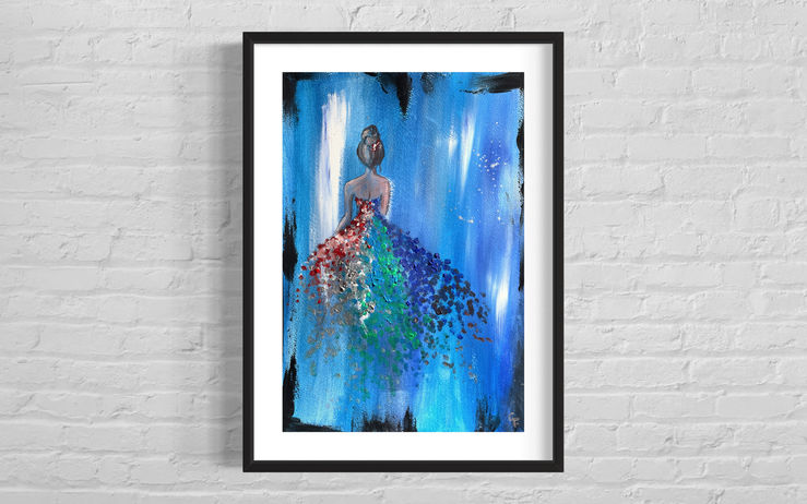 lady polkadots dots fashion illustration design dress girl blue elegant painting art