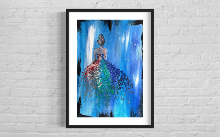 lady polkadots dots fashion illustration design dress girl blue elegant painting art