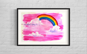 Rainbow clouds pink love Regenbogen Wolken malkurs malen paint Kinderzimmer illustration