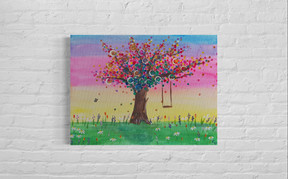 tree summer colorful happy painting acrylic paint on canvas art workshop painting lesson school class course event
