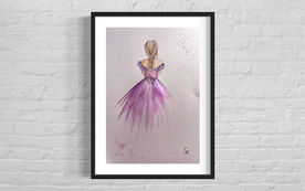 watercolor fashion illustration purple dress figurine girl lady art design