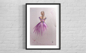watercolor fashion illustration purple dress figurine girl lady art design