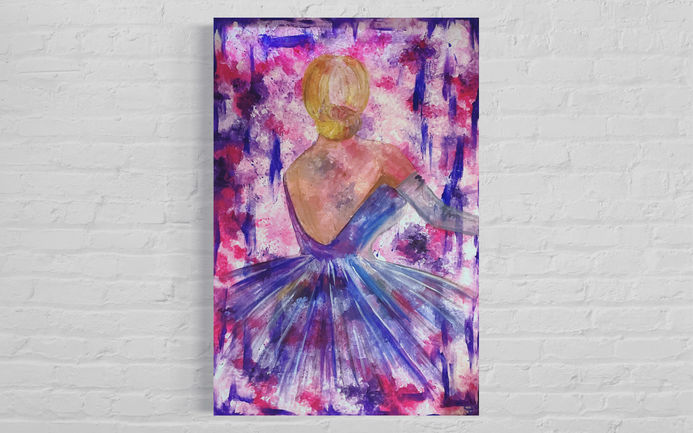 Fashion illustration acrylic Paint on canvas 90x60cm girl pink dress purple flowers abstract art dancer