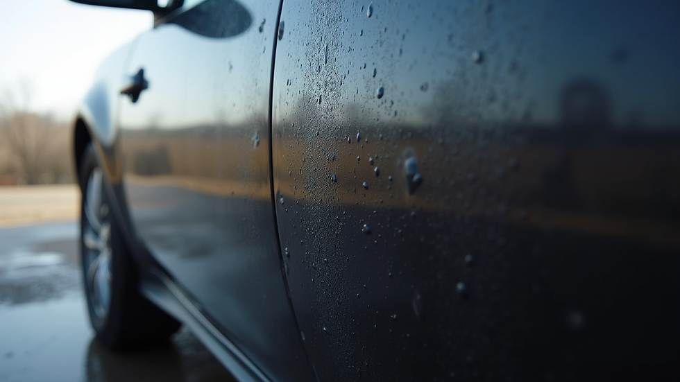 Eye-level view of a car’s side panel showing swirl marks and scratches