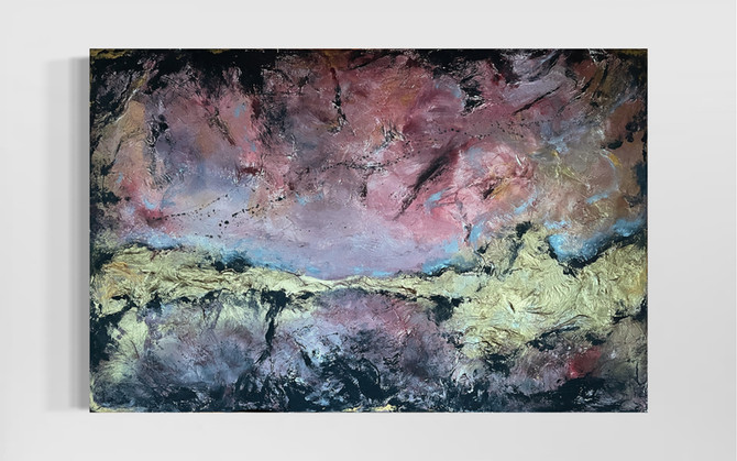 upcycling paint painting modern abstract art Mordor low horizon composition red gold blue black contrast