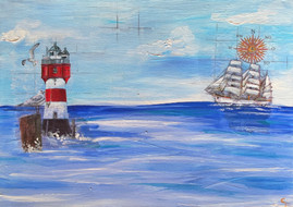 Meer ship schiff decoupage mixed media workshop malkurs malen paint art ocean sea