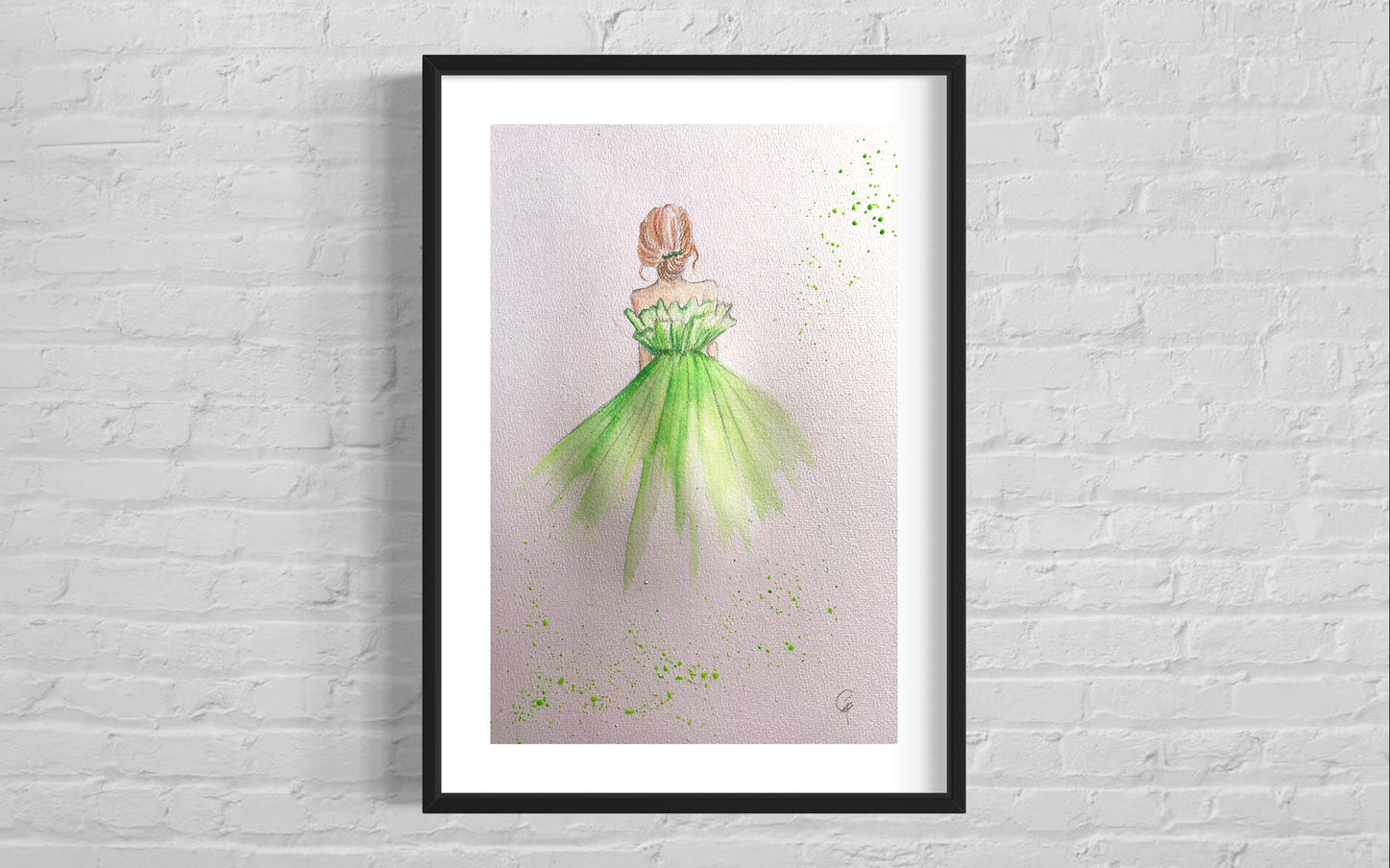 watercolor fashion illustration art design figurine girl lady green