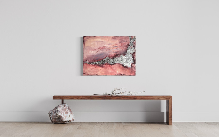 abstract art silver metallic red rose composition