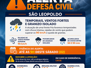 Defesa Civil emite alerta climático para temporais, ventos fortes e granizo até as 9h deste sábado (02)
