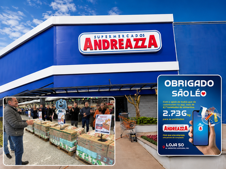 Inauguração da loja 50 do Andreazza resulta em doação de alimentos para entidades assistenciais de São Leopoldo