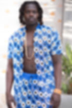 Royal Blue & White Guipure Open Front Shirt