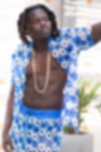 Royal Blue & White Guipure Open Front Shirt
