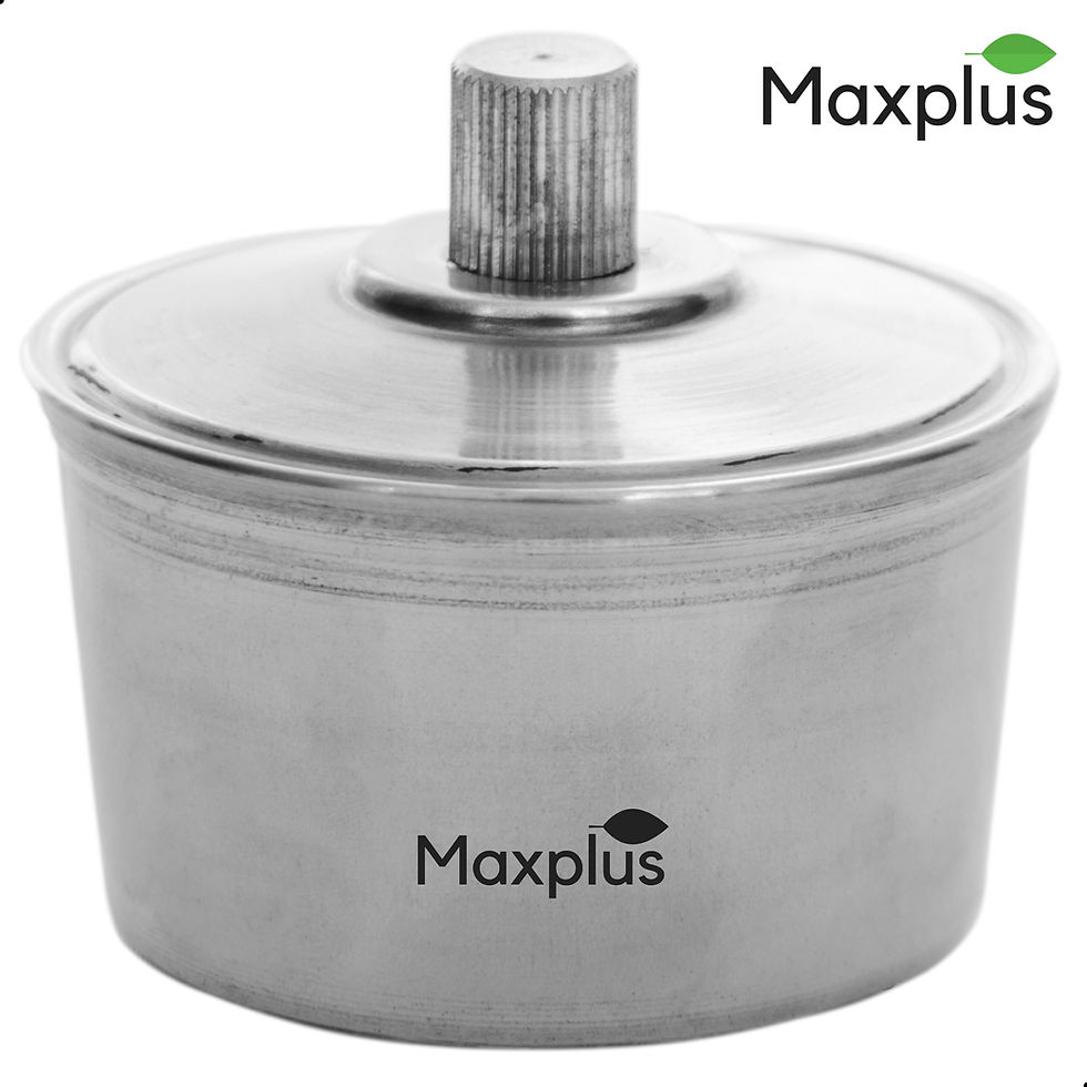 Stainless steel Spirit Lamp by Max Plus with a sleek, modern design and secure fitting lid.