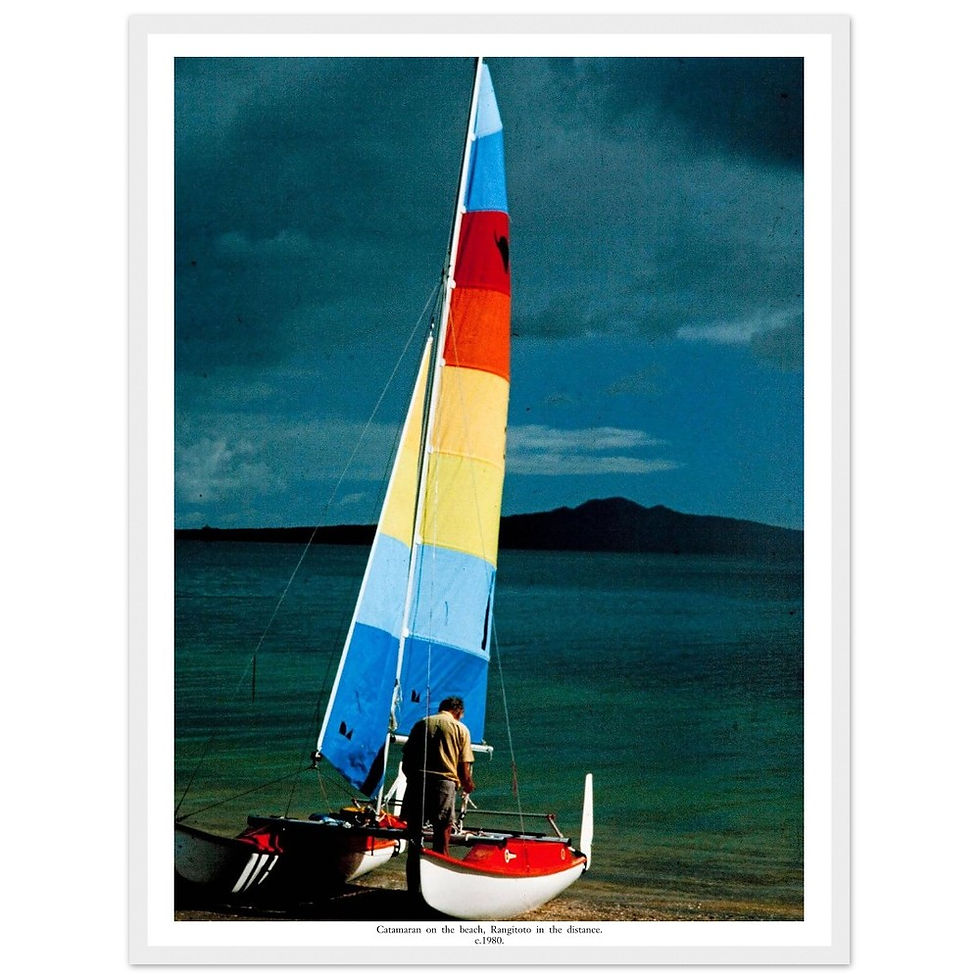 Thumbnail: Catamaran With Rangitoto In The Distance, c.1980.