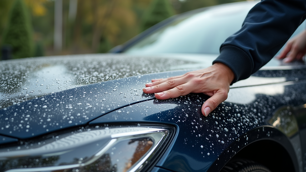 Close-up view of a shiny car exterior being hand-washed