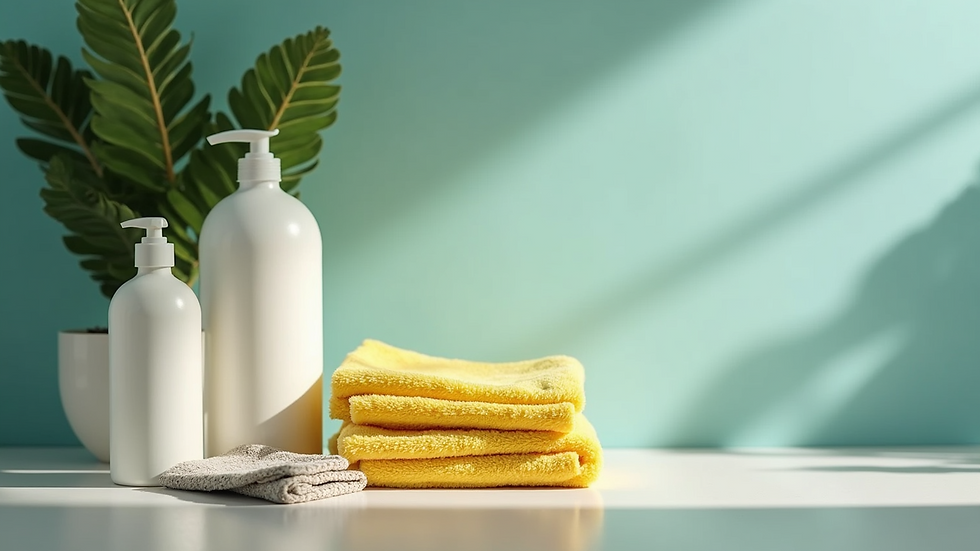 High angle view of eco-friendly car cleaning products arranged neatly