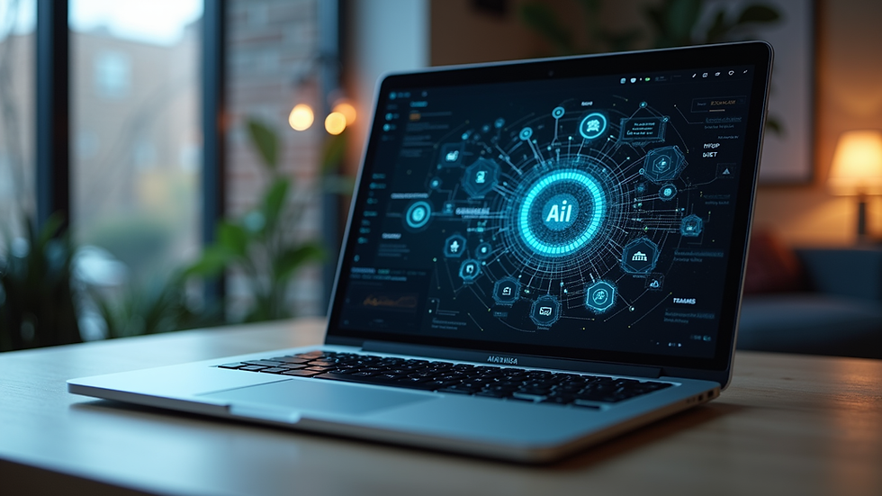 Eye-level view of a laptop displaying AI interface design software