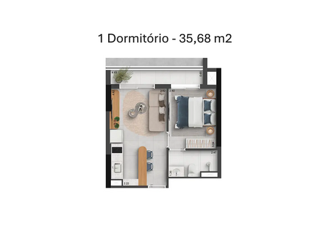 Planta Poema Liberdade - 1 Dormitório