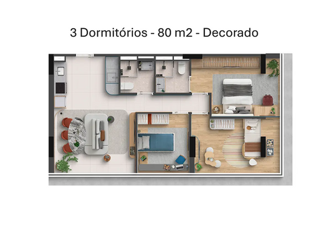 Planta Poema Liberdade - 3 Dormitórios - Decorado