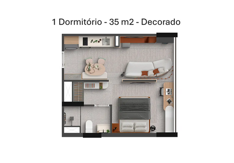 Planta Poema Liberdade - 1 Dormitório - Decorado