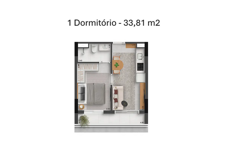 Planta Poema Liberdade - 1 Dormitório