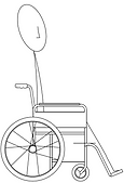 אדם יושב בכיסא גלגלים, איור קו פשוט המתאר נגישות לבעלי מוגבלויות.