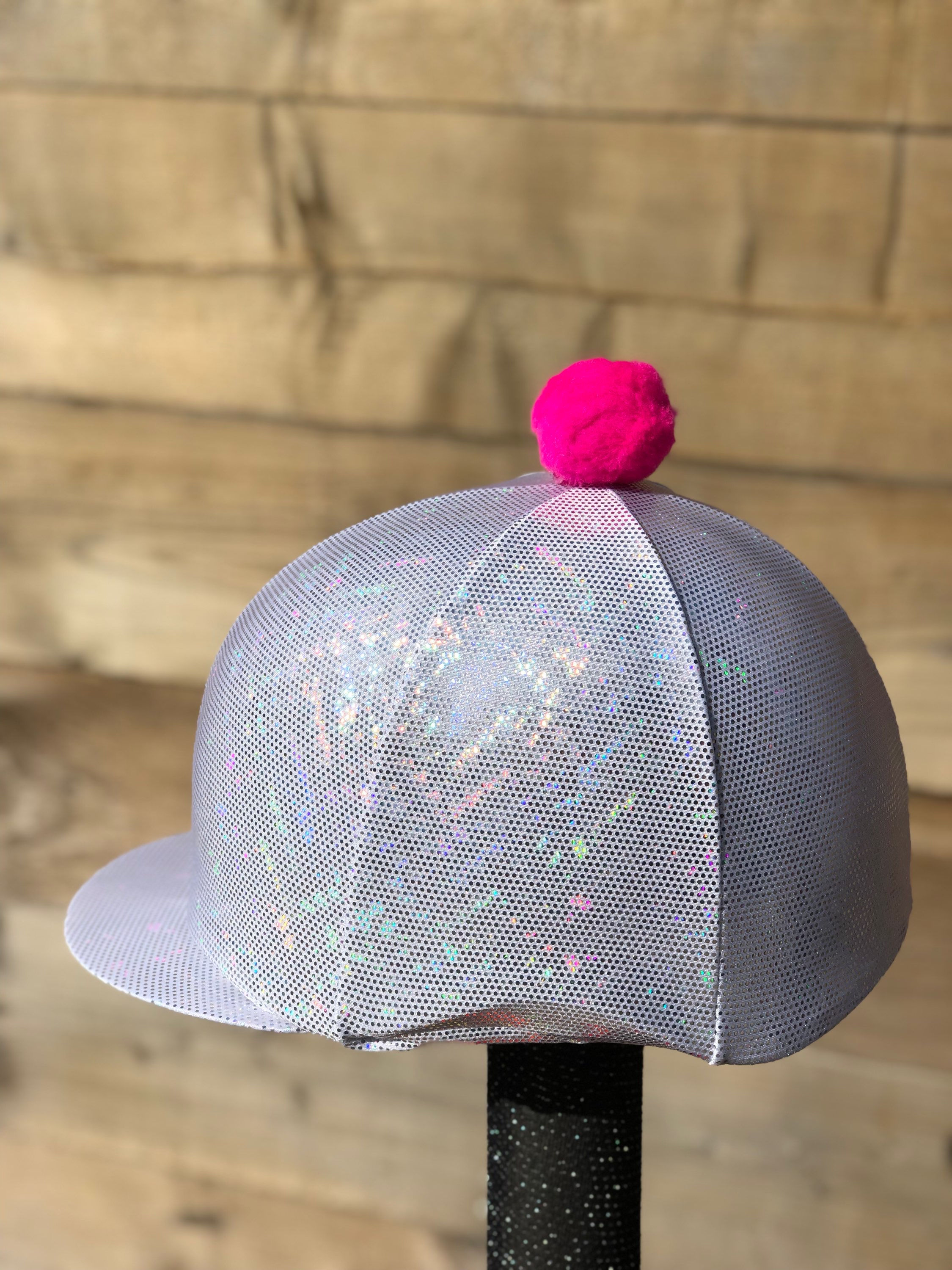 Glitter disco ball white silver dots wool pom
