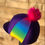 Thumbnail: Rainbow purple fur Pom riding hat silk 