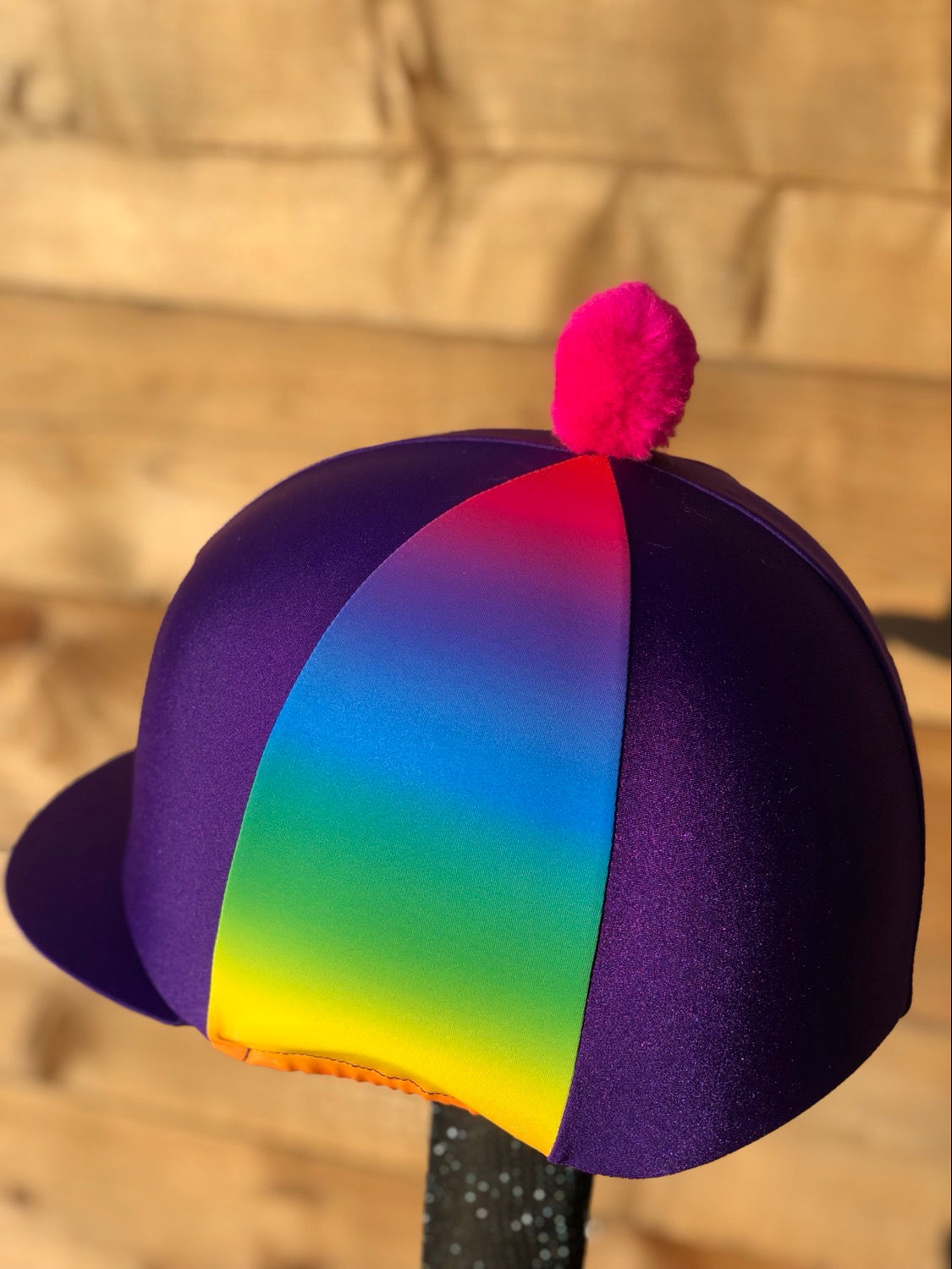 Rainbow purple wool Pom hat silk 