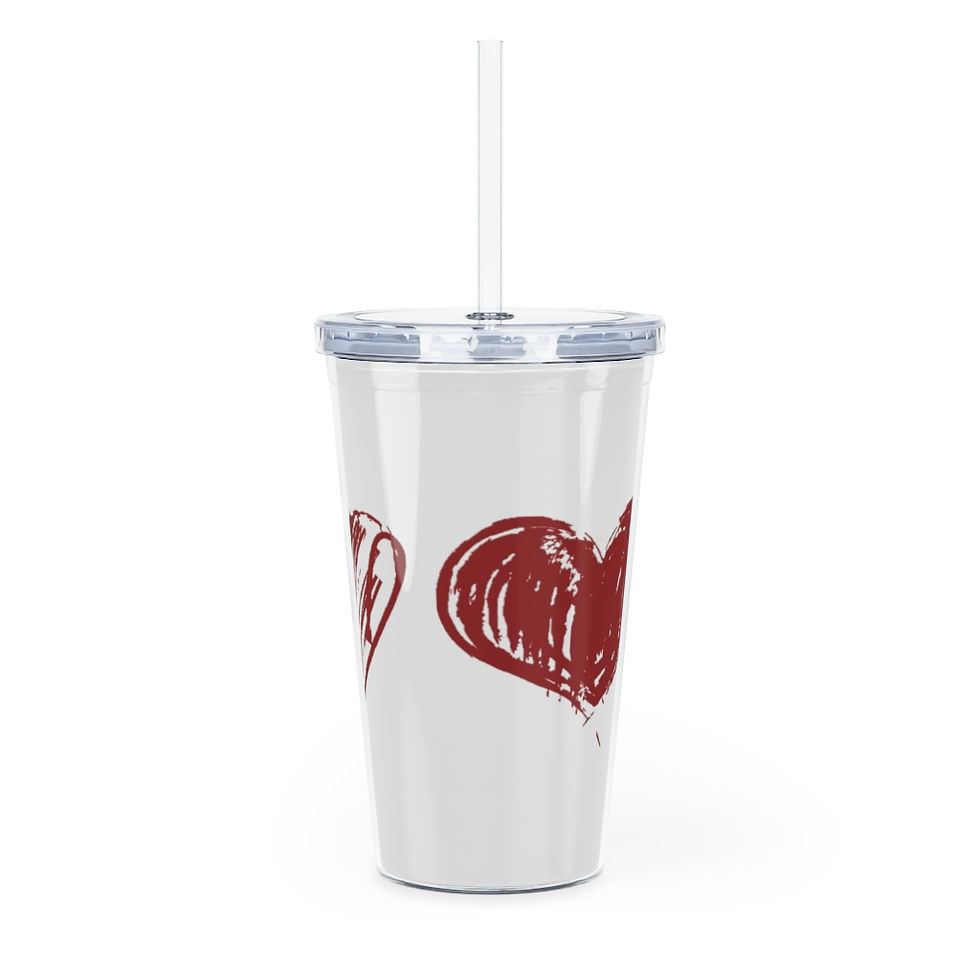 Thumbnail: "Hearts" Plastic Tumbler with Straw