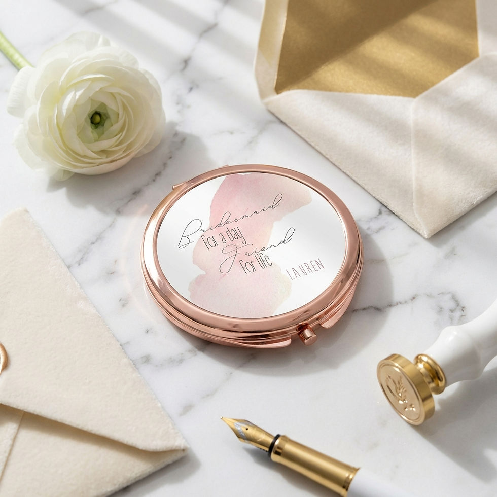 Thumbnail: High-quality engraved compact mirror from JM la bonne impression featuring elegant watercolor and script.