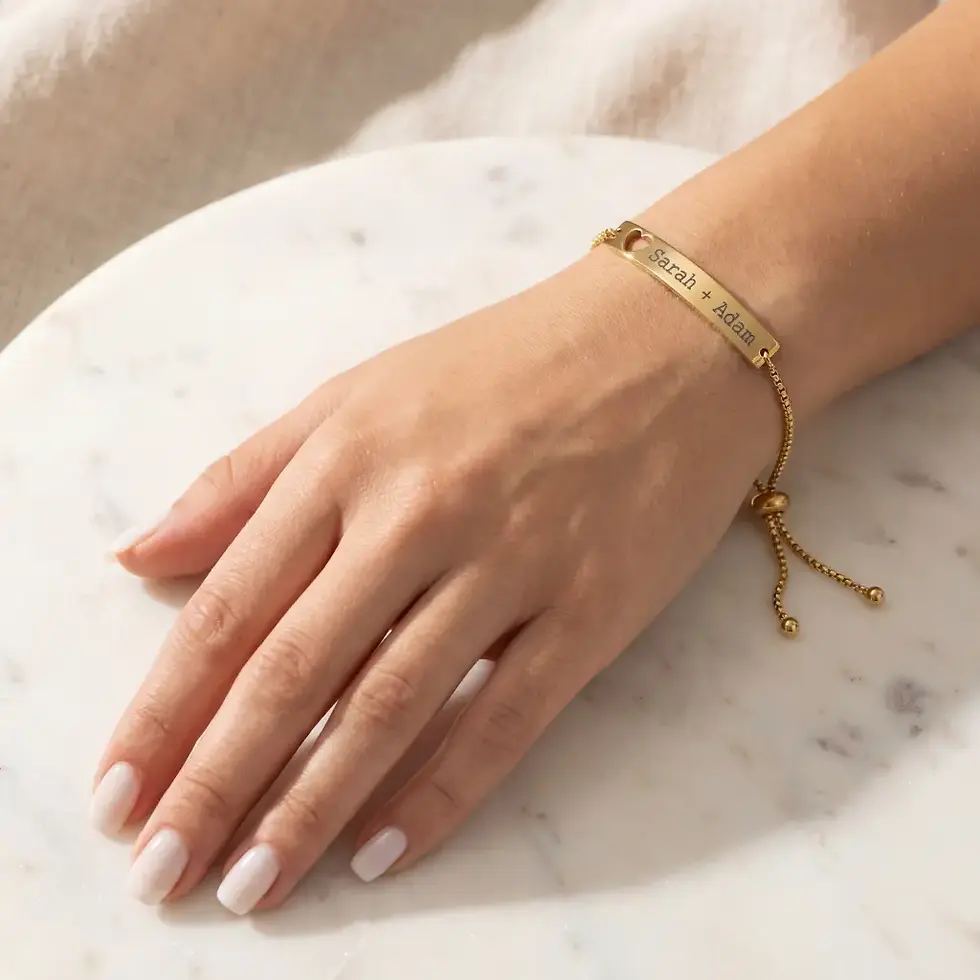 Thumbnail: Personalized Gold Name Bracelet with Heart | Anniversary Gift
