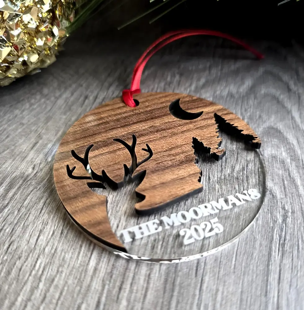 Personalized, wood and plexi Ornament