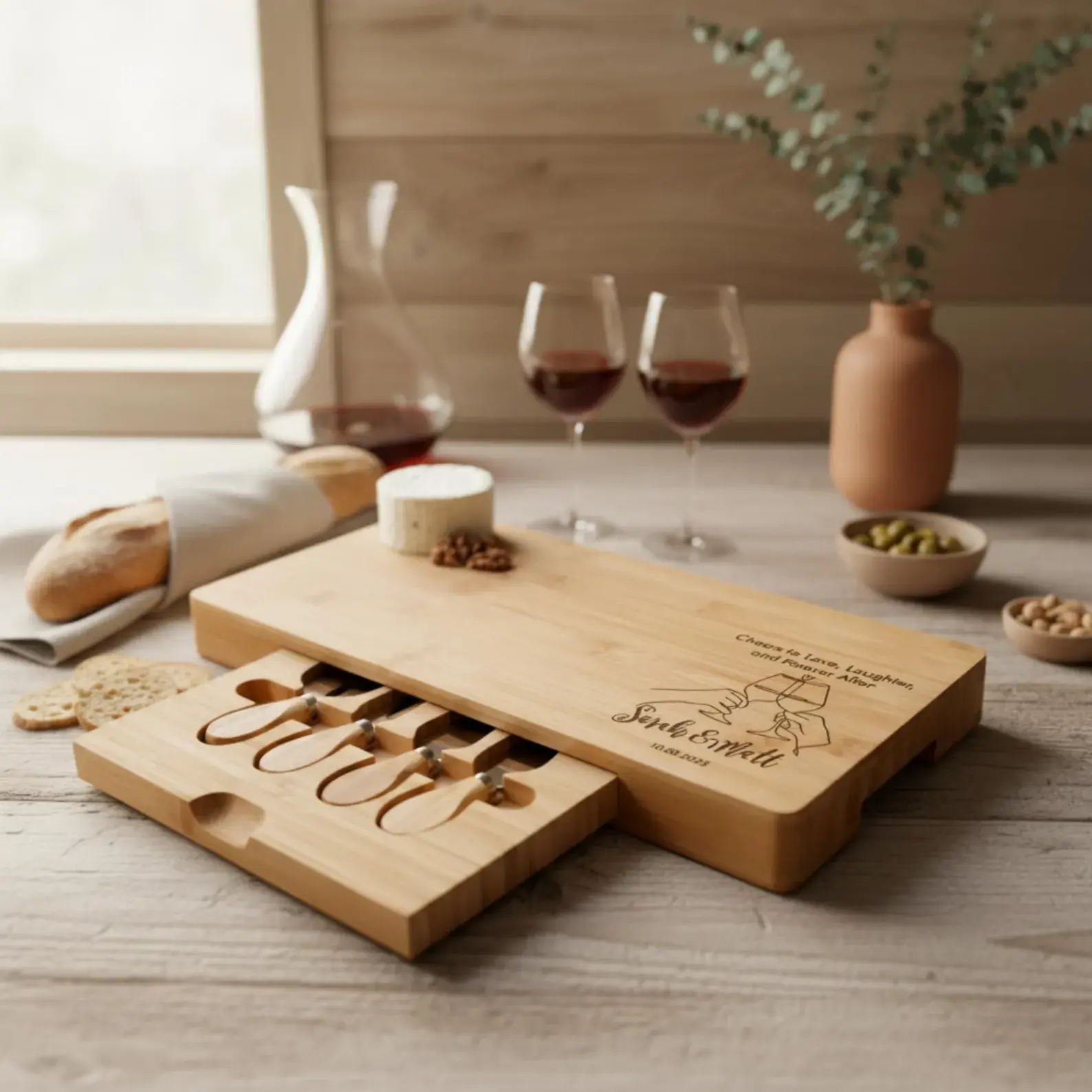 Planches de charcuterie en bambou personnalisées pour couples - Cadeau d'invité