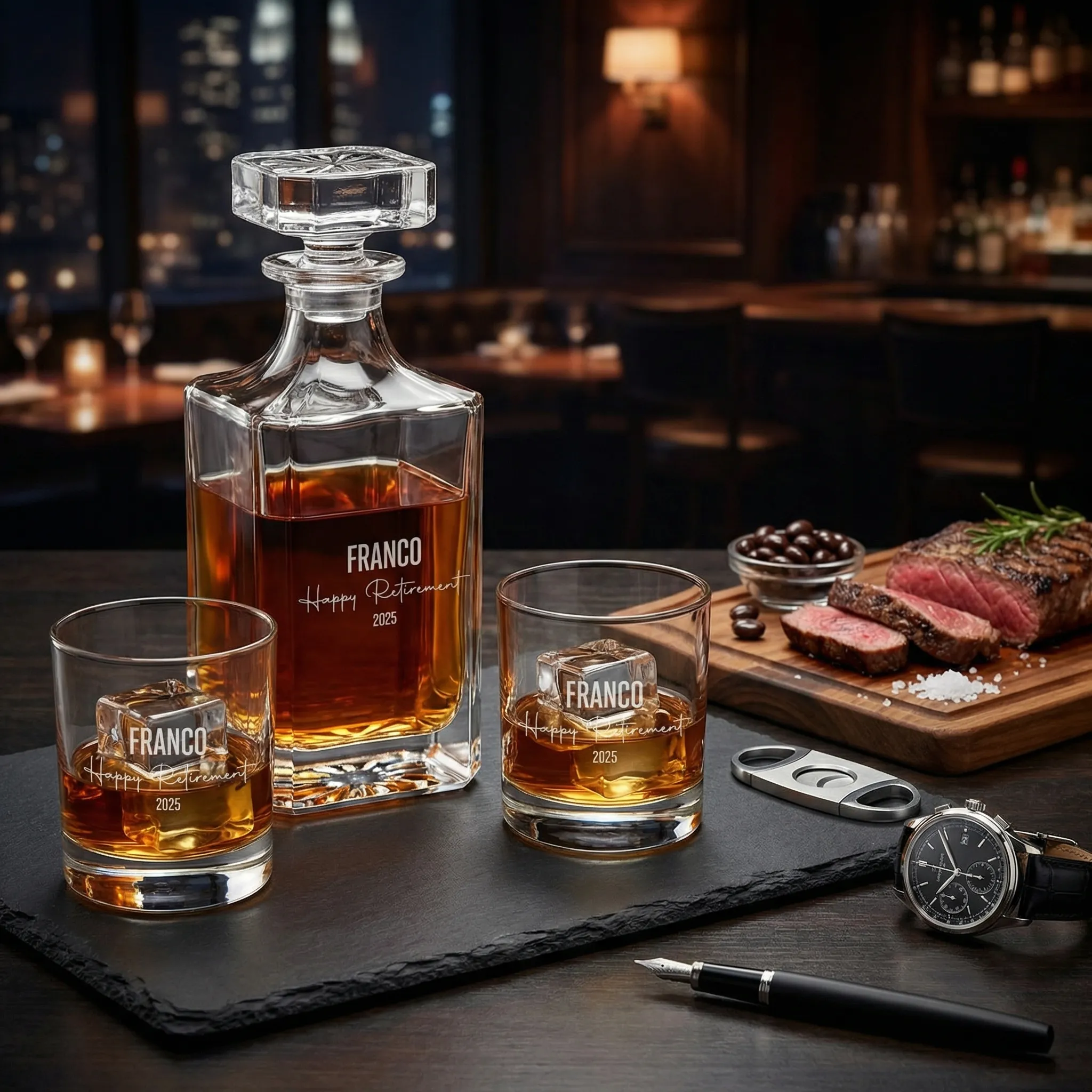 Custom-Engraved Deanter set for retiree