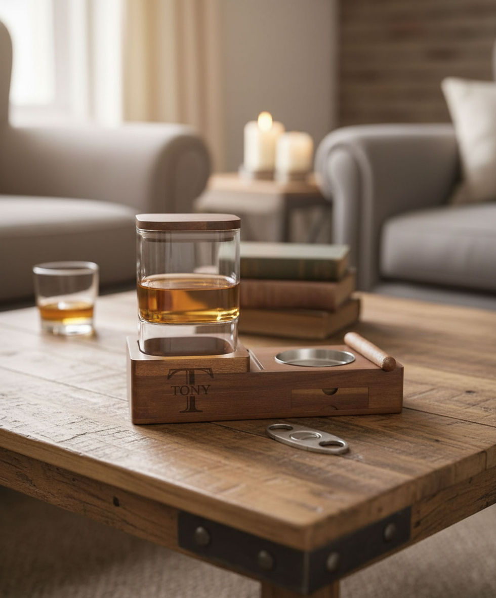 Thumbnail: Personalized Acacia Wood Humidor Set with Monogrammed Ashtray