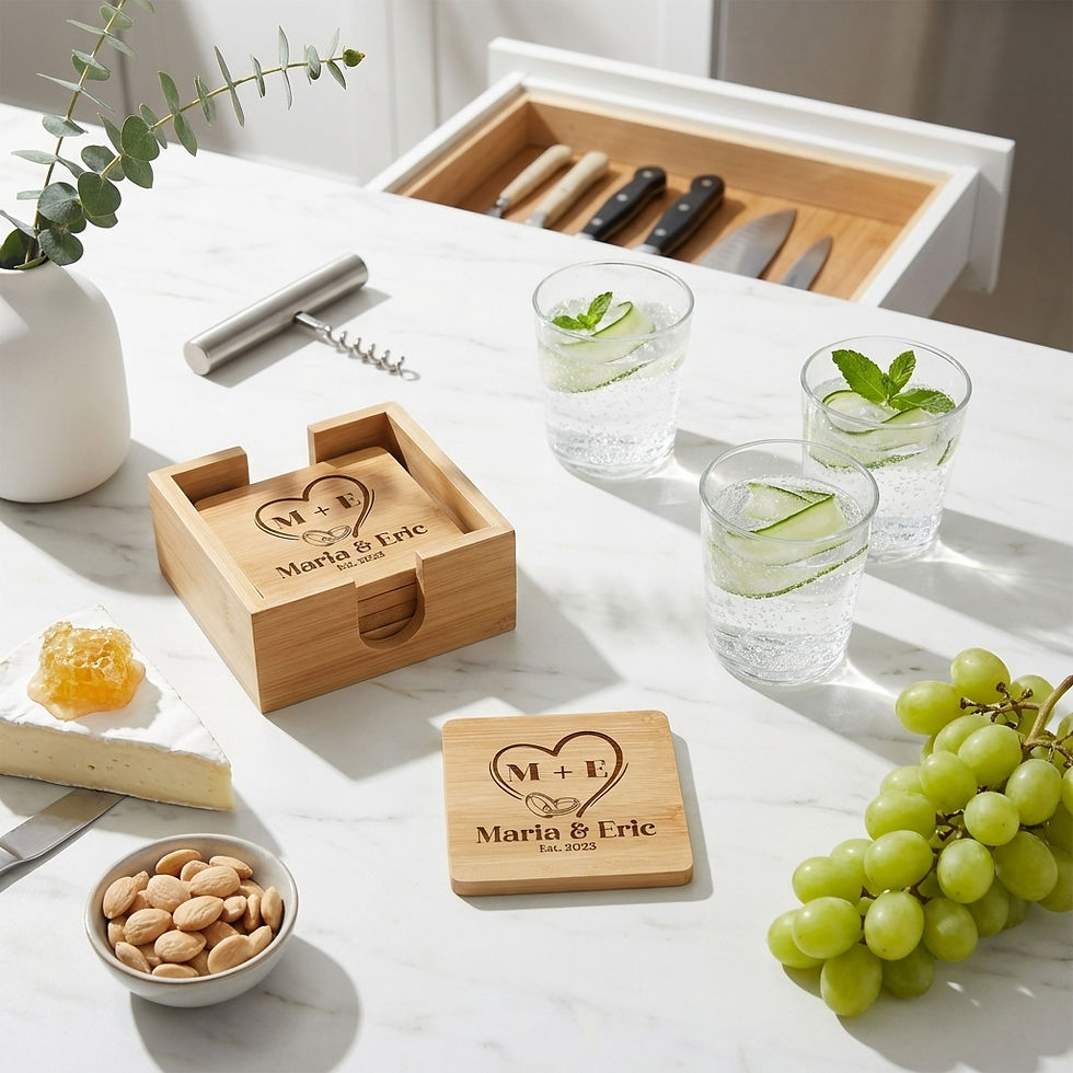 Thumbnail: Handcrafted eco friendly wood coaster set from JM la bonne impression Canada for home bars.