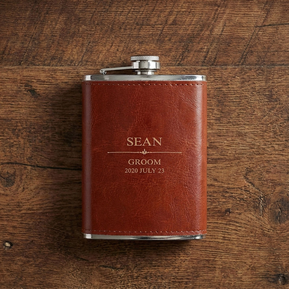 Thumbnail: Personalized Leather Flask 8oz – Custom Engraved Groomsmen Gift