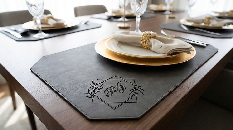 Miniature : Set de table en similicuir personnalisé gravé au laser - Essentiel élégant pour la salle à manger