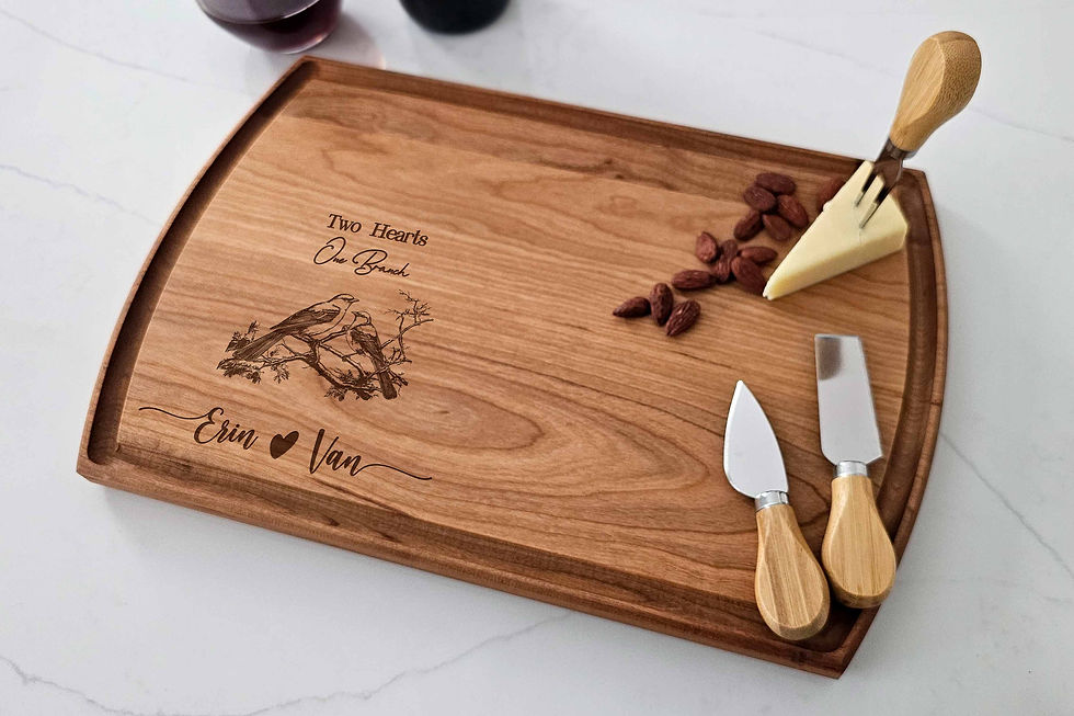 Thumbnail: Personalized Arched Cherry Wood cutting board with juice groove for the couple