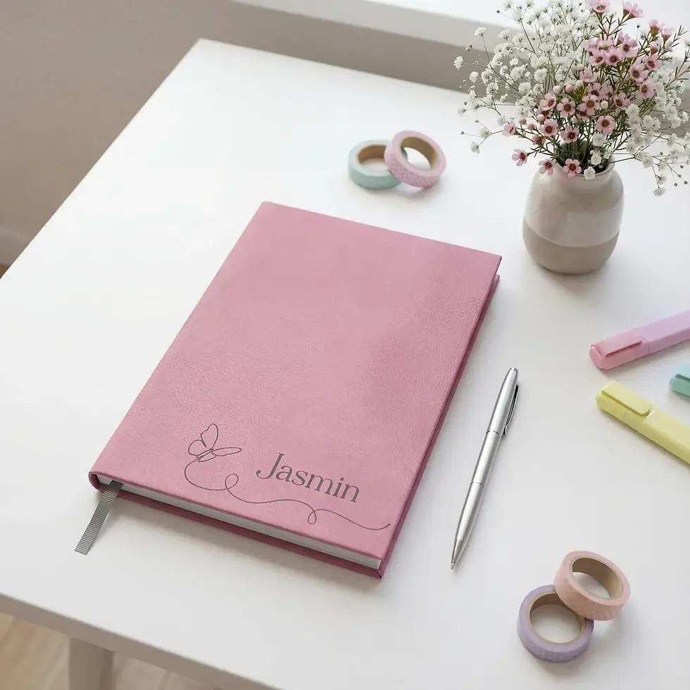 Miniature : Journal personnalisé | Carnet en similicuir rose avec papillon