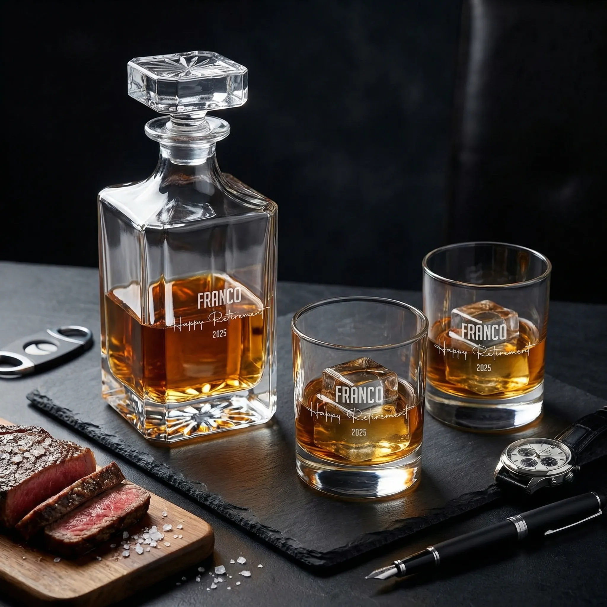 Personalized Decanter and two whisky glasses