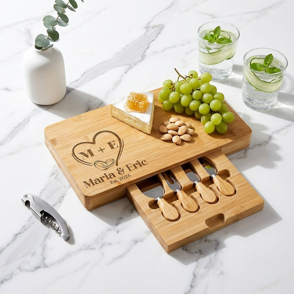 Thumbnail: Handcrafted wedding keepsake board from JM la bonne impression Canada with permanent laser etching.