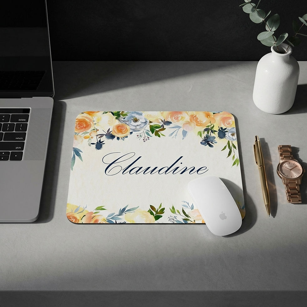 Thumbnail: Elegant floral stationery personalized mouse pad in cream with a flowing script name.