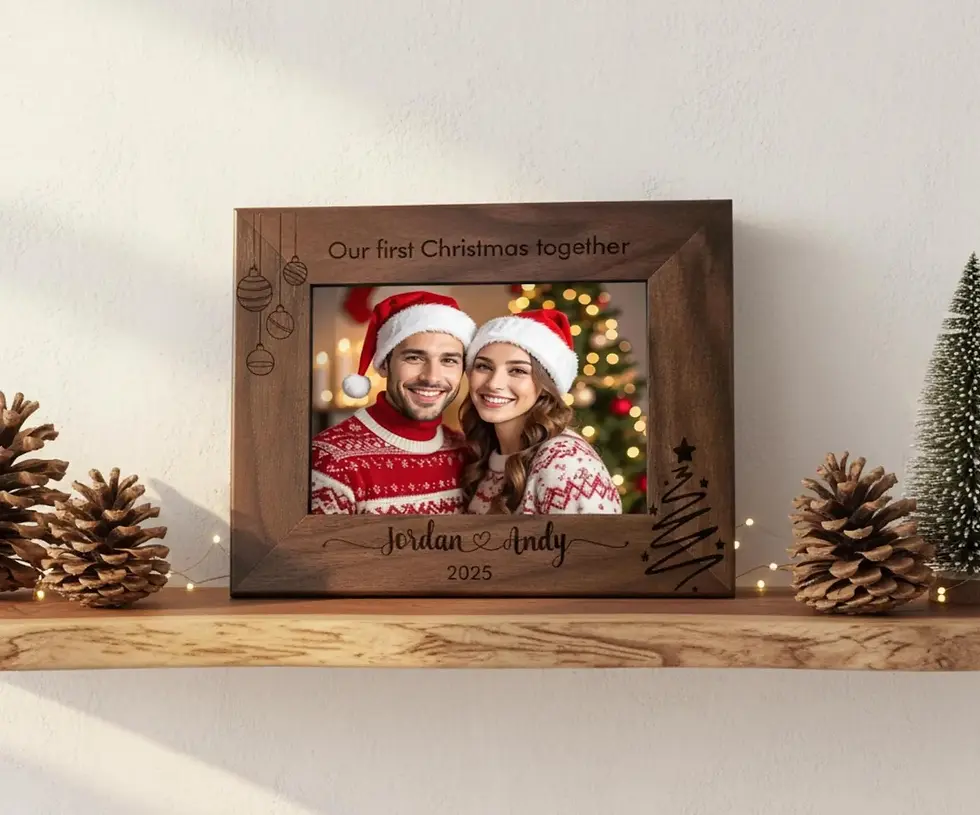 Thumbnail: Personalized Couple's First Christmas Frame, Engraved Wooden Picture Frame