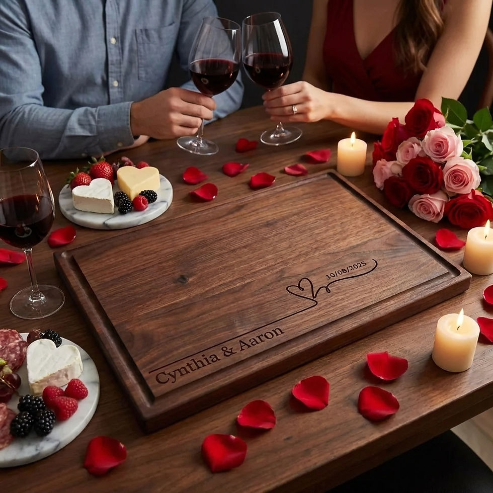 Thumbnail: High-quality bifold walnut board with deep juice groove and personalized date engraving from JM la bonne impression.